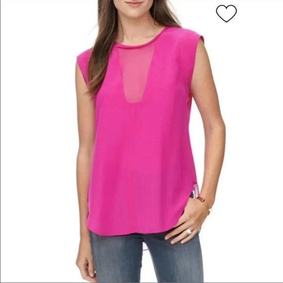 REBECCA TAYLOR Charlie Top 100%‎ Silk Fuschia Barbiecore Size 2 - Picture 1 of 7
